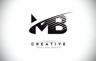 mb mb letter logo-ontwerp met swoosh en zwarte lijnen. vector