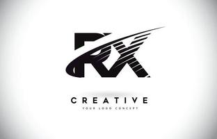 rx rx letter logo-ontwerp met swoosh en zwarte lijnen. vector