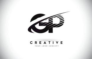 gp gp letter logo-ontwerp met swoosh en zwarte lijnen. vector
