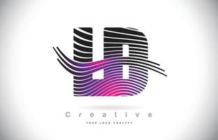 ld ld zebra textuur brief logo ontwerp met creatieve lijnen en swosh in paarse magenta kleur. vector