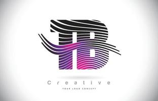 tb tb zebra textuur brief logo ontwerp met creatieve lijnen en swosh in paarse magenta kleur. vector