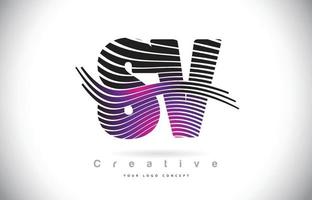 SV sv zebra textuur brief logo ontwerp met creatieve lijnen en swosh in paarse magenta kleur. vector