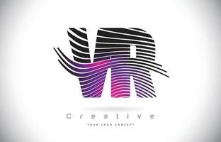 vr vr zebra textuur brief logo ontwerp met creatieve lijnen en swosh in paarse magenta kleur. vector