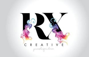 rx levendig creatief letterlogo-ontwerp met kleurrijke rookinkt vloeiende vector