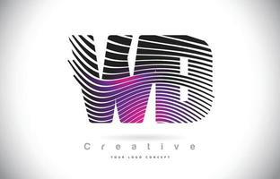 wd wd zebra textuur brief logo ontwerp met creatieve lijnen en swosh in paarse magenta kleur. vector