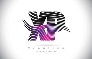 xp xp zebra textuur brief logo ontwerp met creatieve lijnen en swosh in paarse magenta kleur. vector