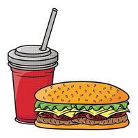 heerlijke hamburger met frisdrank fastfood icoon vector