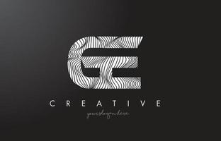 g g brief logo met zebra lijnen textuur ontwerp vector. vector