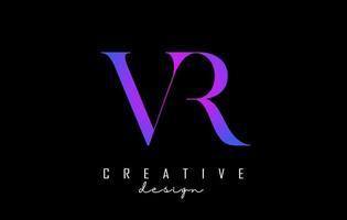 kleurrijke roze en blauwe vr vr brieven ontwerp logo logo concept met serif-lettertype en elegante stijl vectorillustratie. vector