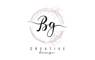 handgeschreven bg bg-letterlogo met sprankelende cirkels met roze glitter. vector