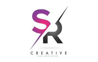 sr sr-letterlogo met colorblock-ontwerp en creatieve snit. vector