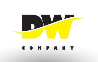 dw dw zwart en geel letterlogo met swoosh. vector