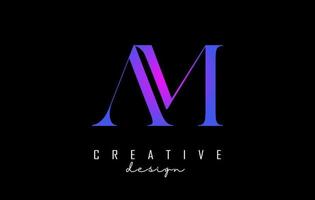 kleurrijke roze en blauwe ben am brieven ontwerp logo logo concept met serif-lettertype en elegante stijl vectorillustratie. vector