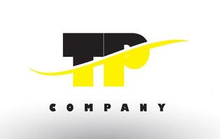 tp tp zwart en geel letterlogo met swoosh. vector