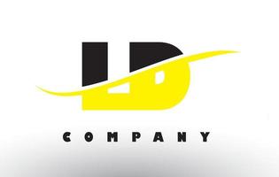 ld ld zwart en geel letterlogo met swoosh. vector