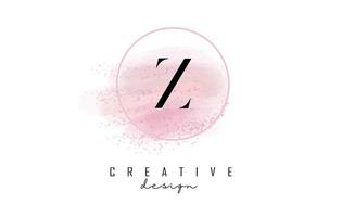 z brief logo ontwerp met glittery ronde frame en roze aquarel achtergrond. vector