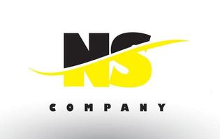 ns ns zwart en geel letterlogo met swoosh. vector