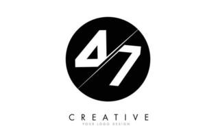 47 4 7 nummer logo-ontwerp met een creatieve snit en zwarte cirkel achtergrond. vector