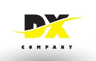 dx dx zwart en geel letterlogo met swoosh. vector