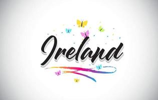 ierland handgeschreven vector word-tekst met vlinders en kleurrijke swoosh.