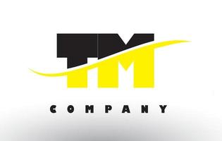 tm tm zwart en geel letterlogo met swoosh. vector