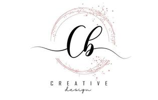 handgeschreven cb cb-letterlogo met sprankelende cirkels met roze glitter. vector