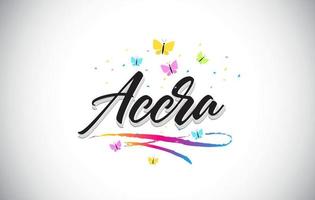 accra handgeschreven vector word-tekst met vlinders en kleurrijke swoosh.