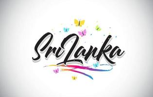 Sri Lanka handgeschreven vector word-tekst met vlinders en kleurrijke swoosh.