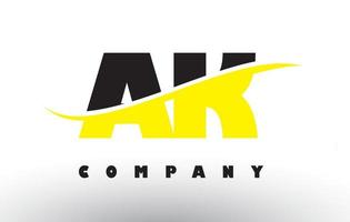 ak ak zwart en geel letterlogo met swoosh. vector