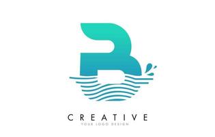 b letter logo met golven en waterdruppels ontwerp. vector