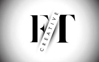 ft ft letter-logo met creatieve schaduwsnede en over gelaagd tekstontwerp. vector
