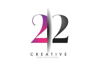 22 2 grijs en roze nummerlogo met creatieve schaduw gesneden vector. vector
