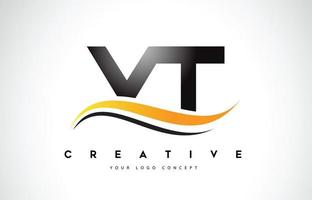 vt vt swoosh letter logo-ontwerp met moderne gele swoosh gebogen lijnen. vector