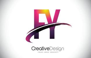fy fy paars letterlogo met swoosh-ontwerp. creatieve magenta moderne brieven vector logo.