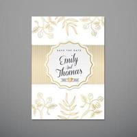 bruiloft uitnodigingskaartsjabloon, met blad en bloemenachtergrond vector