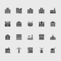 gebouw pictogrammenset, glyph-stijl vector