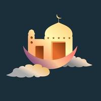 moskee, maan en wolk met mooi gekleurd lichteffect vector