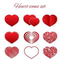 set van negen rode harten platte pictogram geïsoleerd op een witte achtergrond. Valentijnsdag vector collectie. liefdesverhaal symbool. gezondheid medisch thema. gemakkelijk te bewerken ontwerpsjabloon.
