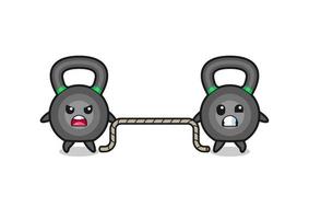 schattig kettlebell-personage speelt touwtrekspel vector