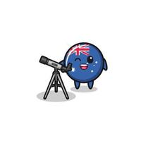 Australische vlag astronoom mascotte met een moderne telescoop vector