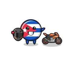 schattige Cubaanse vlag cartoon als motorcoureur vector