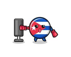 Cubaanse vlag bokser cartoon doet training met bokszak vector