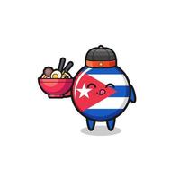 Cuba-vlag als Chinese chef-kokmascotte die een noedelkom vasthoudt vector