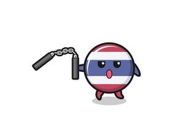 cartoon van de vlag van thailand met nunchaku vector