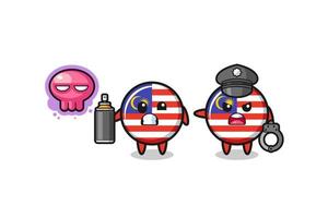 Maleisische vlag cartoon doet vandalisme en betrapt door de politie vector