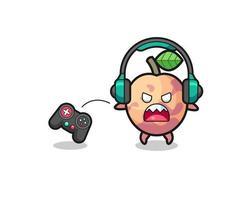 Pluot fruit gamer mascotte is boos vector