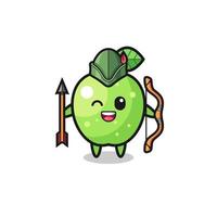 groene appel cartoon als middeleeuwse boogschutter mascotte vector