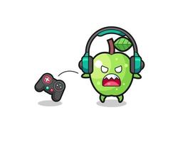 groene appel gamer mascotte is boos vector