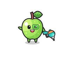 groene appel cartoon als toekomstige krijger mascotte vector