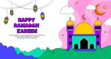 met de hand getekende schattige cartoon islamitische ramadan kareem vector